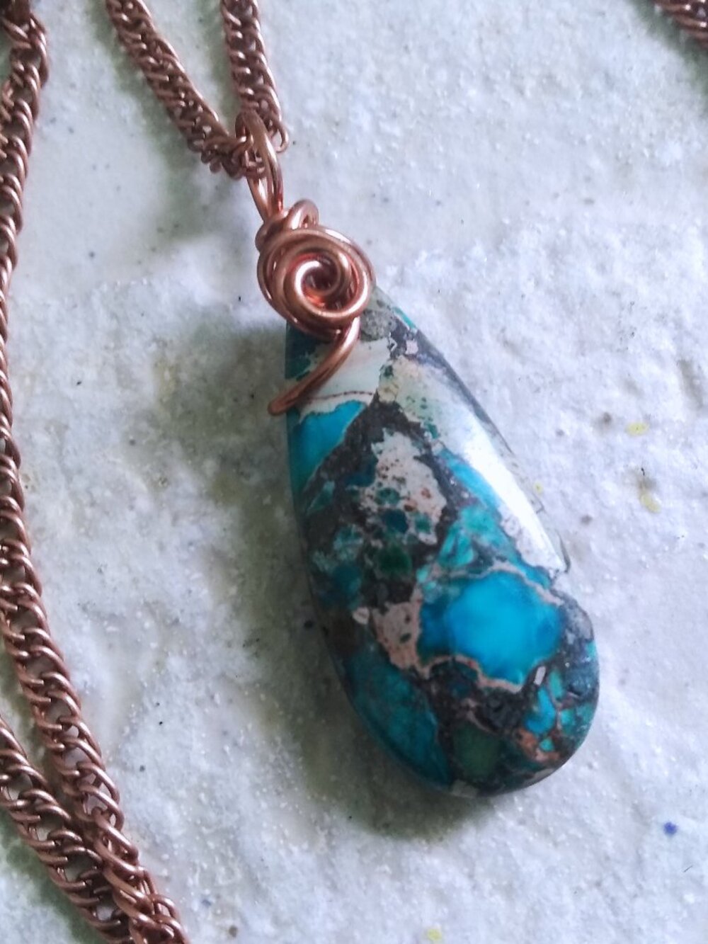 Blue Sea Sediment Pendant + 21" Copper Chain ~ Boho Festival SouthWestern Casual